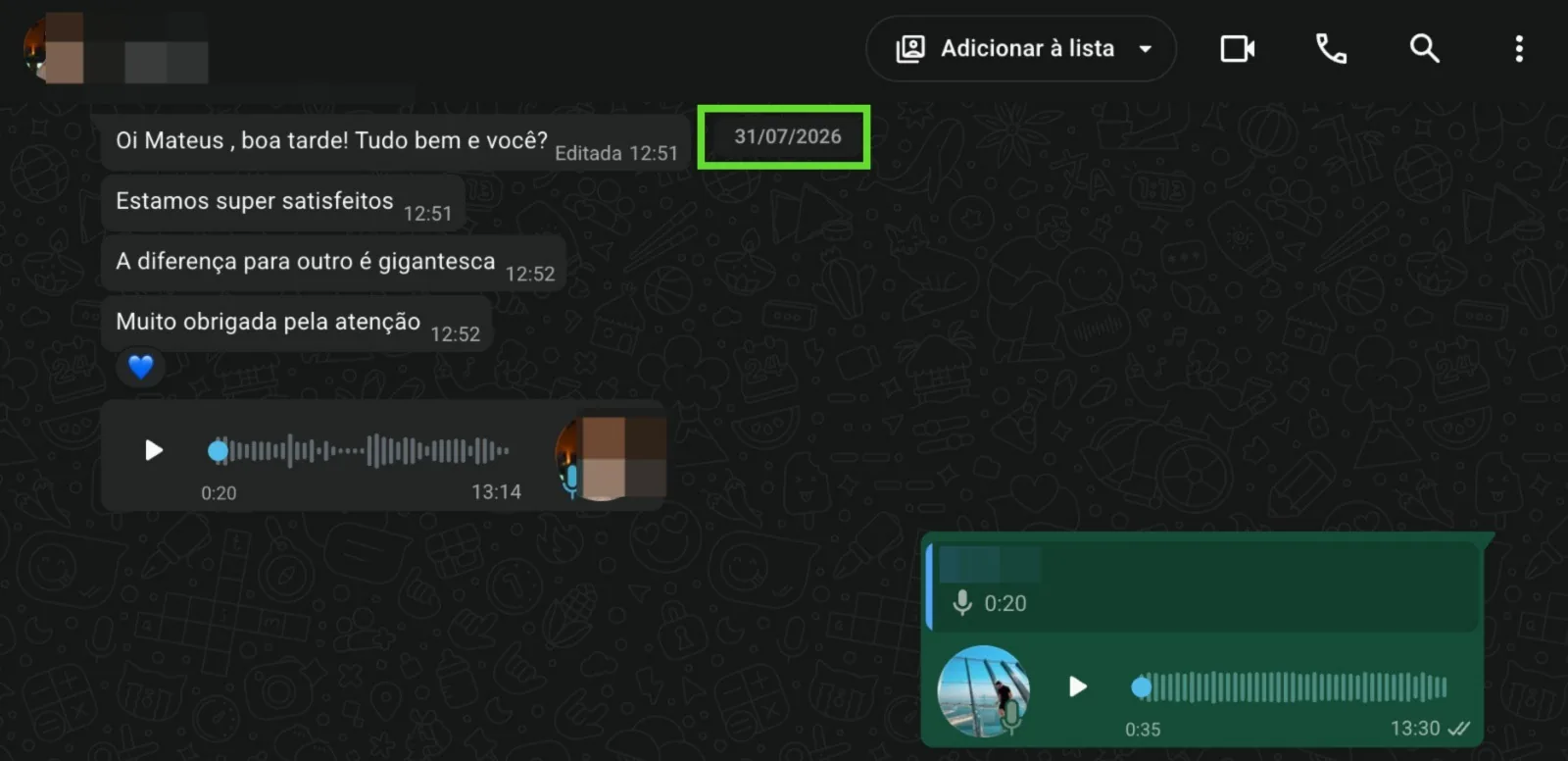 Print da conversa com o cliente em 31/07/2026